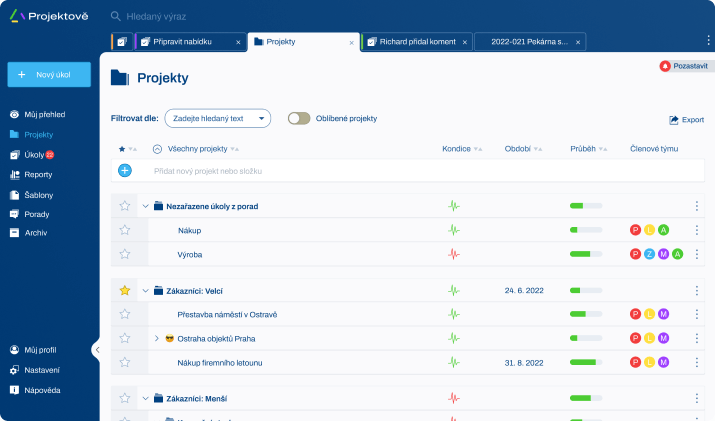 Výpis projektov v Projektově 2.0